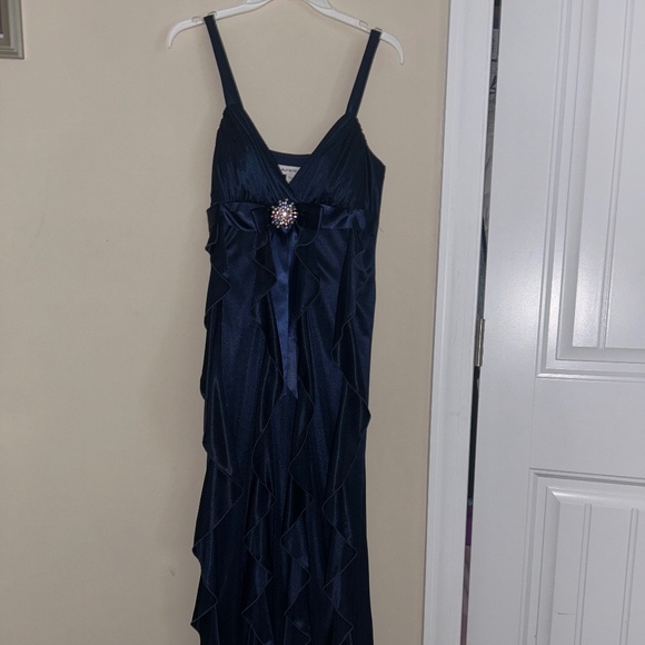 Navy Silk V-Dress - Picture 1 of 5